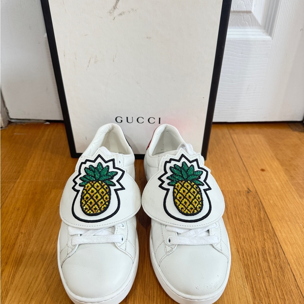 Gucci White Sneakers with Pineapple Design